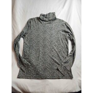 Currants Mock Neck Shirt Women Medium Green Paisley Knit Pullover Vintage Casual